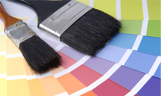 paint brushes and color chips